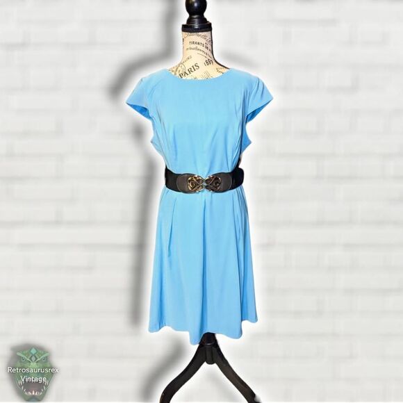 AGB Dress Twee Pinup Style Azure Blue Stretch Twill Fit and Flare Dress,Size 14 - Picture 5 of 6